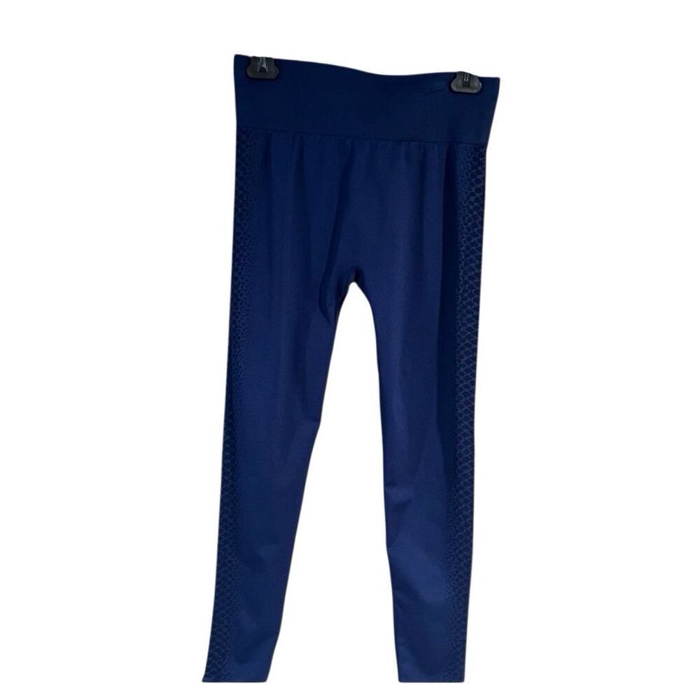 Marika dark blue full length leggings with black diamond side stripes - M